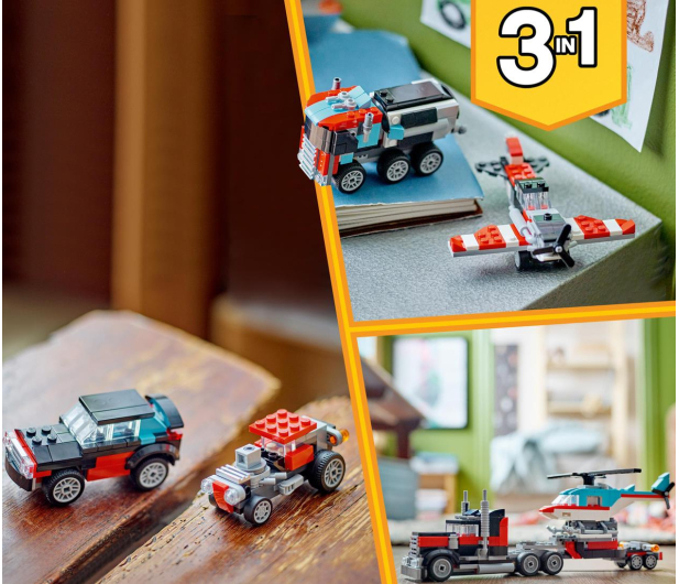 LEGO Creator 3 w 1 Ciężarówka z platformą i helikopterem 31146 - 1202658 - zdjęcie 5